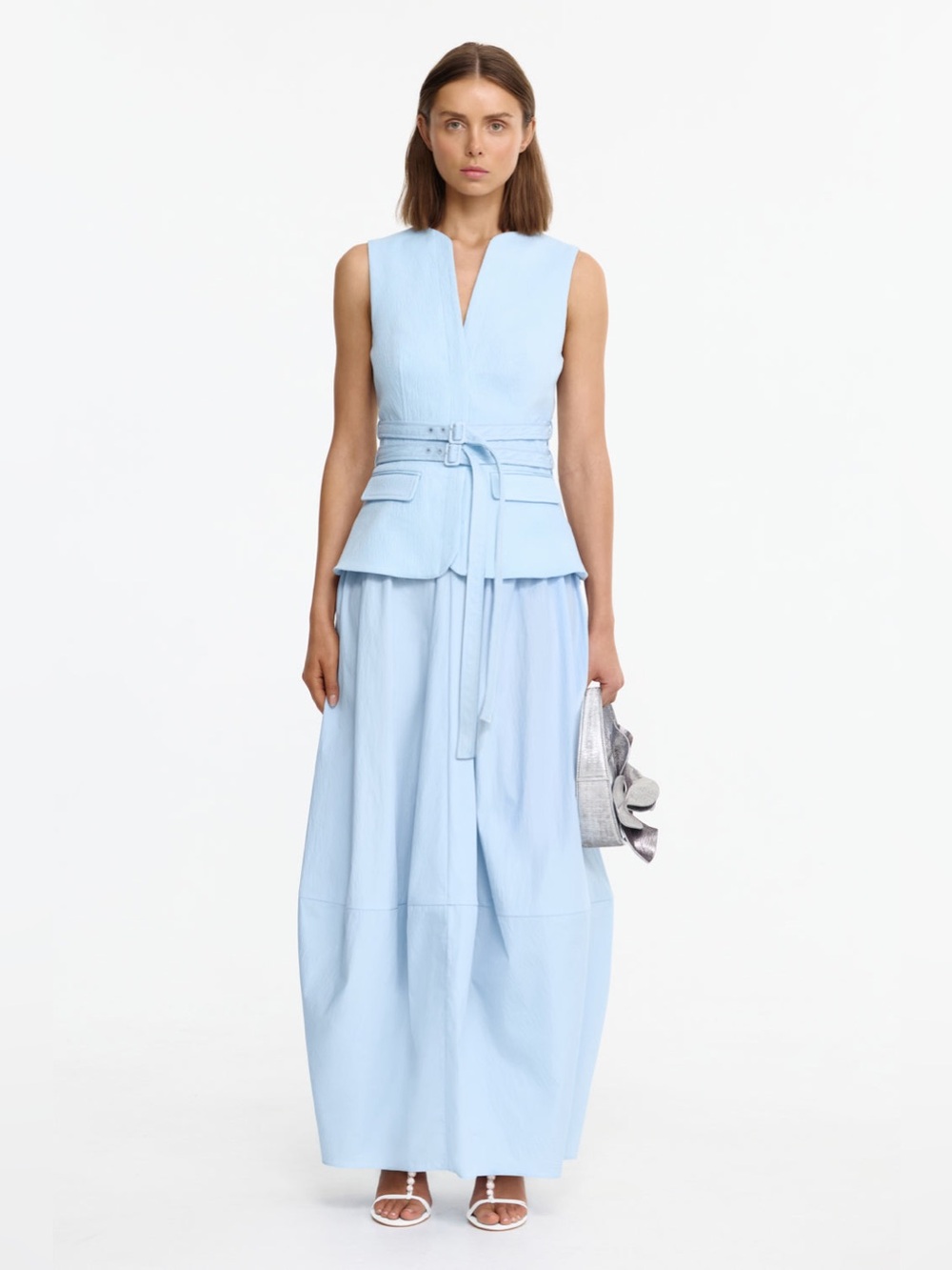 Acler Pale Bluestar Newduston Sleeveless Maxi Dress with Double Belted Waist US4